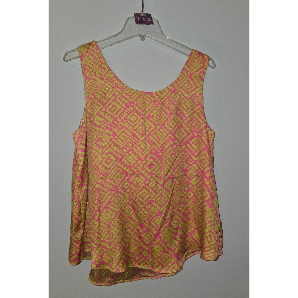 Buckhead Betties Womens Alma Pink Henley Shirt Tank Top Pink Green Size L NWT